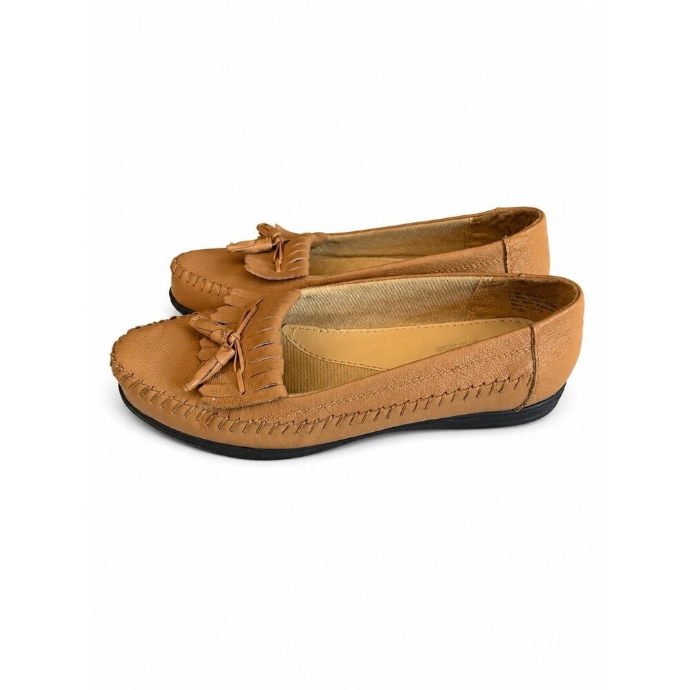 Dr Scholls Women's Tan Leather Tassel Kiltie Loafers Moccasin Shoes 7.5M